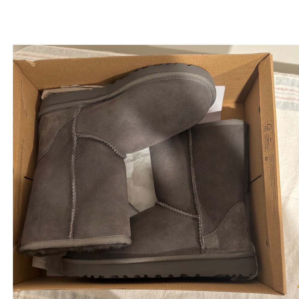 UGG Classic Short II Boots Grey Suede Sheepskin Mid Calf 1016223 - Picture 9 of 11